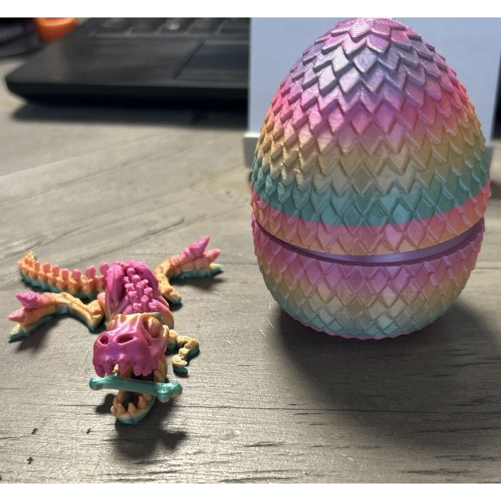 3D Printed Mystery Dinosaur Colored surprise Egg Fidget T-Rex PLA Material 7"